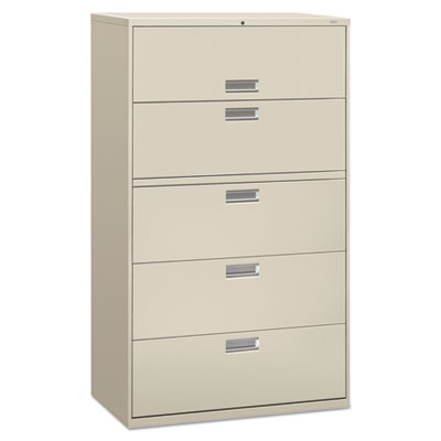 HON® Brigade® 600 Series Lateral File, 4 Legal/Letter-Size File Drawers, 1 Roll-Out File Shelf, Light Gray, 42