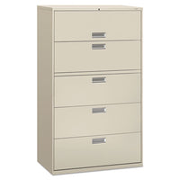 HON® Brigade® 600 Series Lateral File, 4 Legal/Letter-Size File Drawers, 1 Roll-Out File Shelf, Light Gray, 42