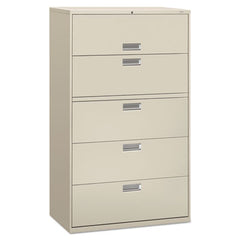 HON® Brigade® 600 Series Lateral File, 4 Legal/Letter-Size File Drawers, 1 Roll-Out File Shelf, Light Gray, 42" x 18" x 64.25"