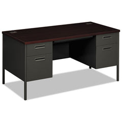 HON® Metro Classic Series Double Pedestal Desk, Flush Panel, 60" x 30" x 29.5", Mahogany/Charcoal