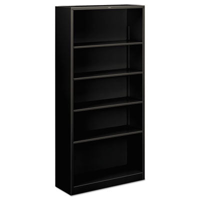 HON® Brigade® Metal Bookcases, Five-Shelf, 34.5w x 12.63w x 71h, Black Shelf Bookcases - Office Ready