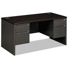 HON® 38000 Series™ Double Pedestal Desk, 60" x 30" x 29.5", Mahogany/Charcoal