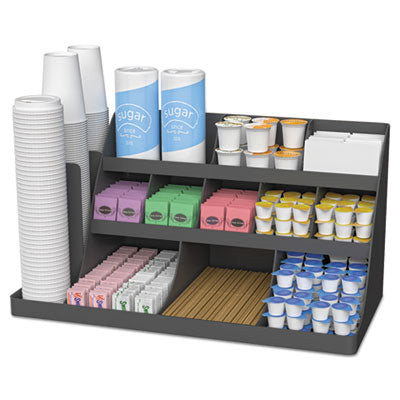 Mind Reader Extra Large Coffee Condiment and Accessory Organizer, 14 Compartment, 24 x 11.8 x 12.5, Black Coffee Condiment Stations - Office Ready