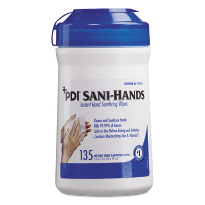 Sani Professional® PDI Sani-Hands® ALC Instant Hand Sanitizing Wipes, 7.5 x 6, White, 135/Canister, 12/Carton Towels & Wipes-Hand/Body Wet Wipe - Office Ready