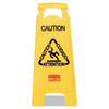 Rubbermaid® Commercial Multilingual "Caution" Floor Sign,  11 x 12 x 25, Bright Yellow Safety Cones-Folding Floor Sign - Office Ready