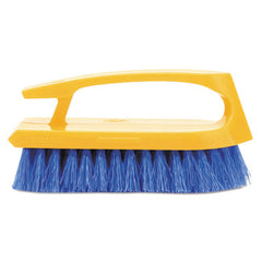 Rubbermaid® Commercial Iron-Shaped Handle Scrub Brush, Blue Polypropylene Bristles, 6" Brush, 6" Yellow Plastic Handle
