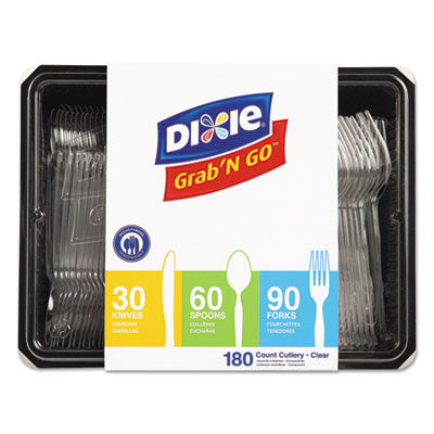 Dixie® Heavyweight Polystyrene Cutlery, Clear, Knives/Spoons/Forks, 180/Pack, 10 Packs/Carton Disposable Dining Utensil Combos - Office Ready