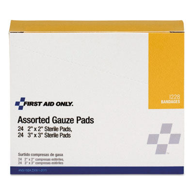 First Aid Only™ Gauze Pads, Sterile, Assorted, 2 x 2; 3 x 3, 48/Box Gauze-Sterile Pad - Office Ready