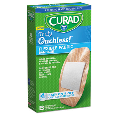 Curad® Ouchless!™ Flex Fabric Bandages, 1.65 x 4, 8/Box Bandages-Fabric Self-Adhesive Strip - Office Ready