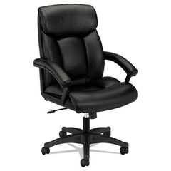 HON® HVL151 Executive High-Back Leather Chair, Supports Up to 250 lb, 17.75" to 21.5" Seat Height, Black