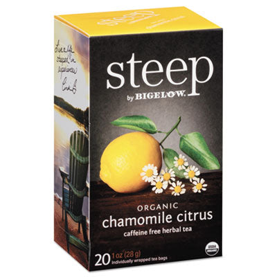 Bigelow® steep Tea, Chamomile Citrus Herbal, 1 oz Tea Bag, 20/Box Decaffeinated Tea Bags - Office Ready