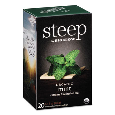 Bigelow® steep Tea, Mint, 1.41 oz Tea Bag, 20/Box Decaffeinated Tea Bags - Office Ready