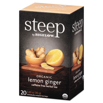 Bigelow® steep Tea, Lemon Ginger, 1.6 oz Tea Bag, 20/Box Beverages-Decaffeinated Tea Bag - Office Ready