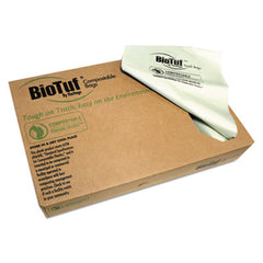 Heritage Biotuf® Compostable Can Liners, 30 gal, 0.88 mil, 30" x 39", Green, 25 Bags/Roll, 6 Rolls/Carton
