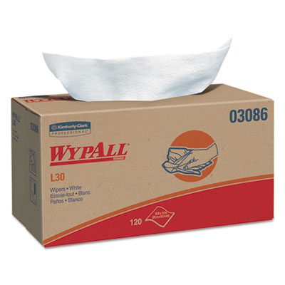 WypAll® L30 Towels, POP-UP Box, 10 x 9 4/5, White, 120/Box, 10 Boxes/Carton Towels & Wipes-Shop Towels and Rags - Office Ready