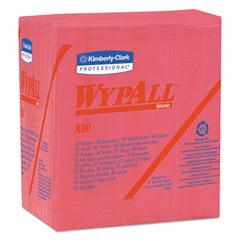 WypAll® X80 Cloths, 1/4 Fold, HYDROKNIT, 12 1/2 x 12, Red, 50/Box, 4 Boxes/Carton