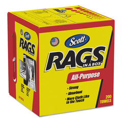 Scott® Rags in a Box, POP-UP Box, 10 x 12, White, 200/Box, 8 Boxes per Carton
