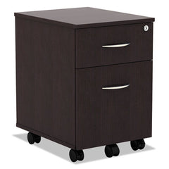Alera® Valencia™ Series Mobile Box/File Pedestal, Left or Right, 2-Drawers: Box/File, Legal/Letter, Espresso, 15.88" x 19.13" x 22.88"