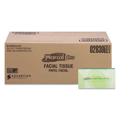 Marcal PRO™ 100% Recycled Convenience Pack Facial Tissue, Septic Safe, 2-Ply, White, 100 Sheets/Box, 30 Boxes/Carton Tissues-Facial - Office Ready