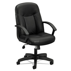 HON® HVL601 Series Executive High-Back Leather Chair, Supports Up to 250 lb, 17.44" to 20.94" Seat Height, Black