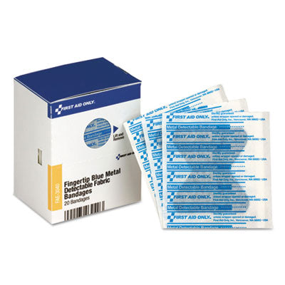 First Aid Only™ SmartCompliance Blue Metal Detectable Bandages,Fingertip, 1.75 x 2, 20 Box Bandages-Plastic Self-Adhesive Strip - Office Ready