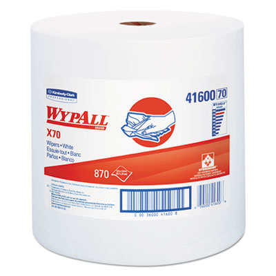 WypAll® X70 Cloths, Jumbo Roll, Perf., 12 1/2 x 13 2/5, White, 870 Towels/Roll Towels & Wipes-Shop Towels and Rags - Office Ready