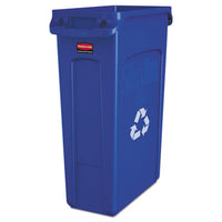 Rubbermaid® Commercial Slim Jim® Plastic Recycling Container with Venting Channels, Plastic, 23 gal, Blue Waste Receptacles-Indoor Recycling Bins - Office Ready