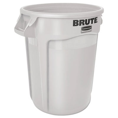 Rubbermaid® Commercial Vented Round Brute® Container, Plastic, 10 gal, White Waste Receptacles-Indoor All-Purpose Waste Bins - Office Ready