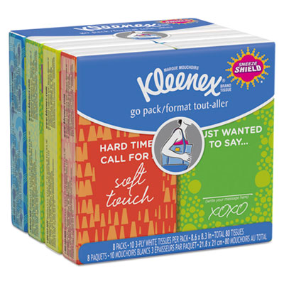 Kleenex® On The Go Packs Facial Tissues, 3-Ply, White, 10 Sheets/Pouch, 8 Pouches/Pack, 12 Packs/Carton Facial Tissues - Office Ready
