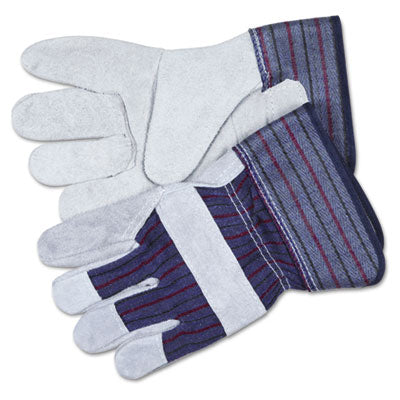 MCR™ Safety Men's Split Leather Palm Gloves, Large, Gray, Pair Work Gloves, Leather/Fabric - Office Ready