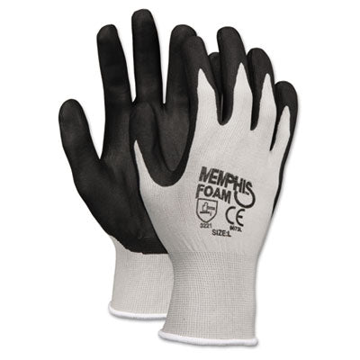 MCR?äó Safety Economy Foam Nitrile Gloves, Large, Gray/Black, 12 Pairs Work Gloves, Coated - Office Ready