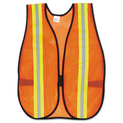 MCR™ Safety One Size Reflective Safety Vest, 2" Reflective Strips, Polyester, Side Straps, One Size Fits All, Bright Orange