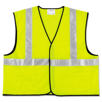 MCR™ Safety Luminator™ Class 2 Safety Vest, Polyester, Large Fluorescent Lime with Silver Stripe Apparel-Safety Vest - Office Ready