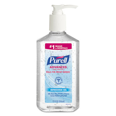 PURELL® Advanced Hand Sanitizer Refreshing Gel, 12 oz Pump Bottle, Clean Scent Hand Sanitizer Pump Bottles, Gel - Office Ready