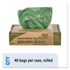 Stout® by Envision™ Controlled Life-Cycle Plastic Trash Bags, 33 gal, 1.1 mil, 33" x 40", Green, 40/Box