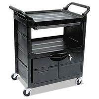 Rubbermaid® Commercial Utility Cart with Locking Doors, Plastic, 3 Shelves, 200 lb Capacity, 33.63