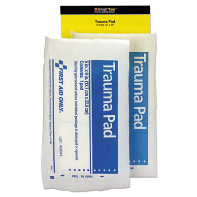 First Aid Only® SmartCompliance Refill Trauma Pad, 5 x 9, White, 2/Bag Bandages-Sling/Tourniquet - Office Ready