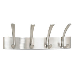 Safco® Metal Coat Rack, Steel, Wall Rack, Four Hooks, 14.25w x 4.5d x 5.25h, Brushed Nickel