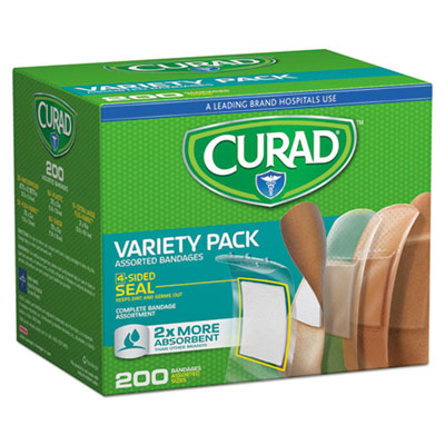 Curad® Variety Pack Assorted Bandages, 200/Box Bandages-Fabric Self-Adhesive Strip - Office Ready