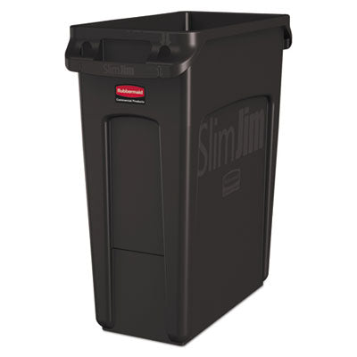 Rubbermaid® Commercial Slim Jim® with Venting Channels, 16 gal, Plastic, Black Indoor Recycling Bins - Office Ready