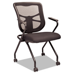 Alera® Elusion Mesh Nesting Chairs, Padded Arms, Supports Up to 275 lb, Black, 2/Carton