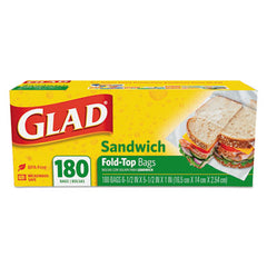Glad® Fold-Top Sandwich Bags, 6.5" x 5.5", Clear, 180/Box, 12 Boxes/Carton