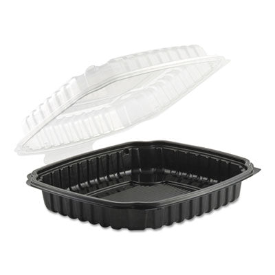 Anchor Packaging Culinary Basics® Microwavable Container, 36 oz, 9 x 9 x 2.5, Clear/Black, Plastic, 100/Carton Takeout Food Containers - Office Ready