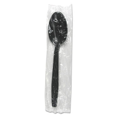 Boardwalk® Heavyweight Wrapped Polypropylene Cutlery, Teaspoon, Black, 1,000/Carton Utensils-Disposable Teaspoon - Office Ready