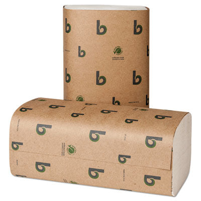 Boardwalk® Boardwalk® Green Folded Towels, 1-Ply, 9.13 x 10.25, Natural White, 250/Pack, 16 Packs/Carton Singlefold Paper Towels - Office Ready