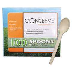 CONSERVE® Corn-Starch Cutlery, Spoon, White, 100/Pack