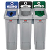 Rubbermaid?« Commercial Slim Jim Recycling Station Kit, 3-Stream Landfill/Mixed Recycling, 69 gal, Plastic, Blue/Gray/Green Indoor Recycling Bins - Office Ready
