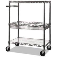 Alera® Three-Tier Wire Cart with Basket, 34w x 18d x 40h, Black Anthracite
