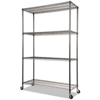 Alera® NSF Certified 4-Shelf Wire Shelving Kit with Casters, 48w x 18d x 72h, Black Anthracite Shelving Units-Multiuse Shelving-Open - Office Ready