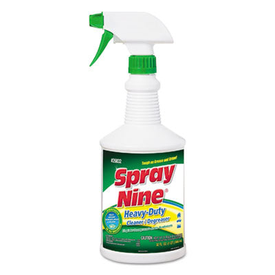 Spray Nine® Heavy Duty Cleaner/Degreaser/Disinfectant, Citrus Scent, 32 oz, Trigger Spray Bottle, 12/Carton Degreasers/Cleaners - Office Ready
